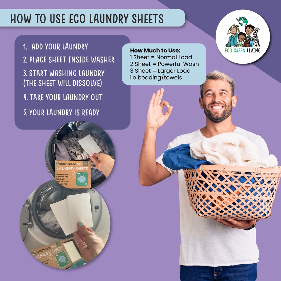 Eco Green Living Laundry Detergent Sheets x 60 (Lavender)