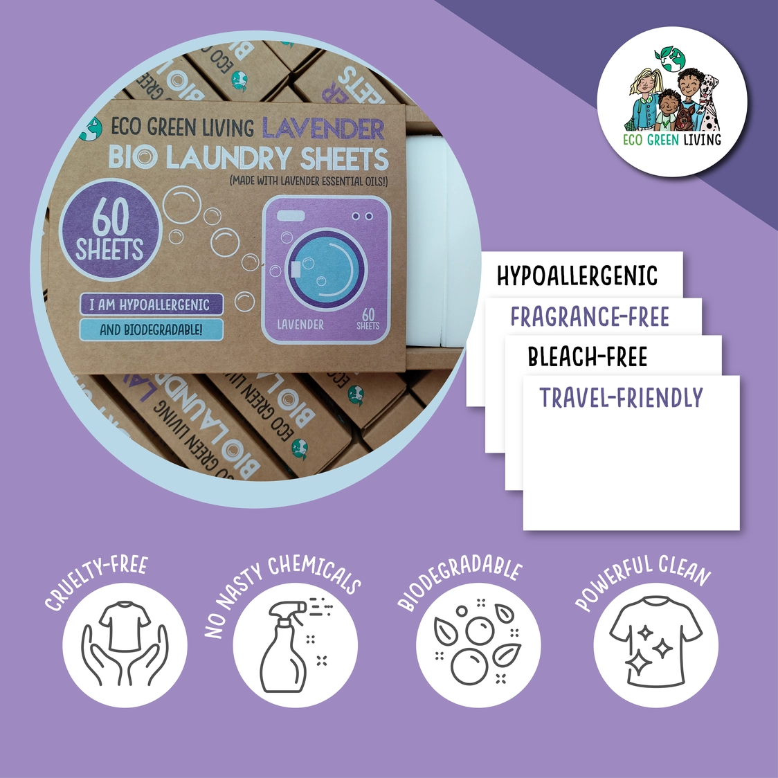 Eco Green Living Laundry Detergent Sheets x 60 (Lavender)