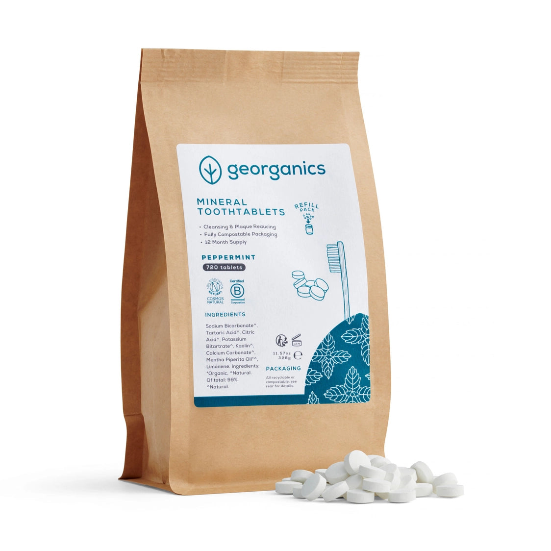 Georganics Peppermint flavoured Mineral Toothtablets Refill Pack